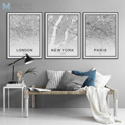 Black & White City Map Poster Print