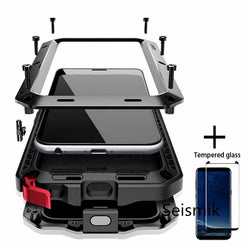 Full Protective Doom Armor Shockproof Metal Case For Samsung Galaxy Series + Tempered Glass