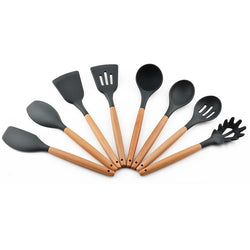 Wood Handle Silicone Kitchen Cutlery Utensils