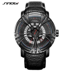 Leather Straps Racing Wheel Sports Watchblack 