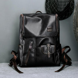 Leather Backpack with External USB Charger