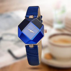 Gem Cut Geometry Crystal Leather Ladies Wristwatch