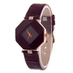 Gem Cut Geometry Crystal Leather Ladies Wristwatch