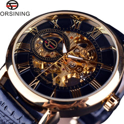 3D Hollow Engraving Case Leather Skeleton Mechanical Watch