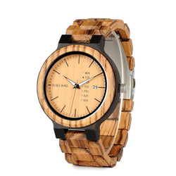 Bambu Quartz Wooden Watch Week Display 