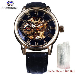 3D Hollow Engraving Case Leather Skeleton Mechanical Watch