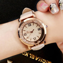 Rhinestone Leather Bracelet Wristwatch Women