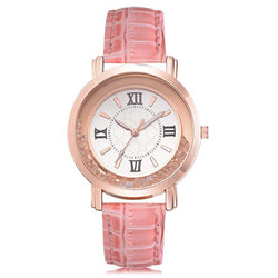 Rhinestone Leather Bracelet Wristwatch Women