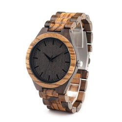 Round Vintage Zebra Wood Case Watch 