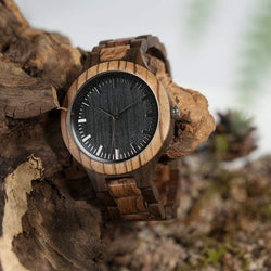 Round Vintage Zebra Wood Case Watch 